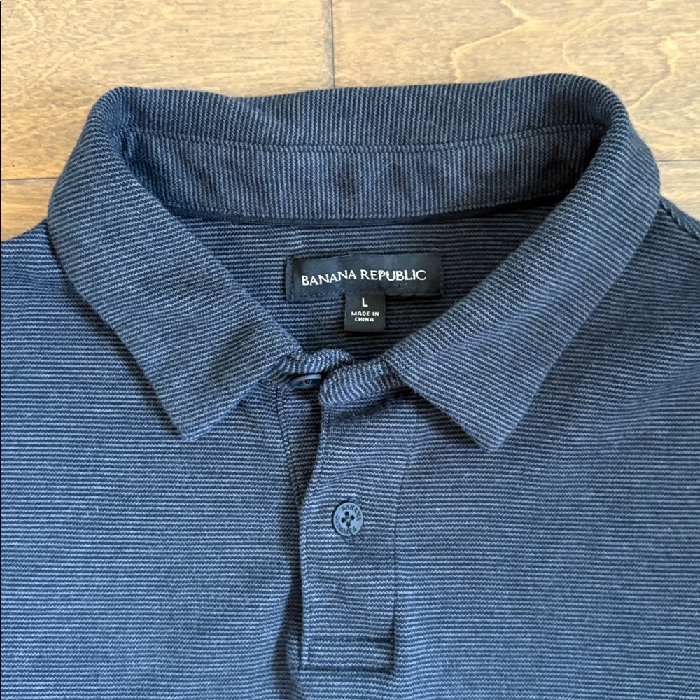 Banana Republic Men’s Polo Cotton Black Gray Pinstripes Size Large